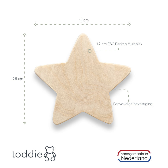 Hölzerne Wandhaken Kinderzimmer | 2 Sterne - natur Wandhaken toddie.de