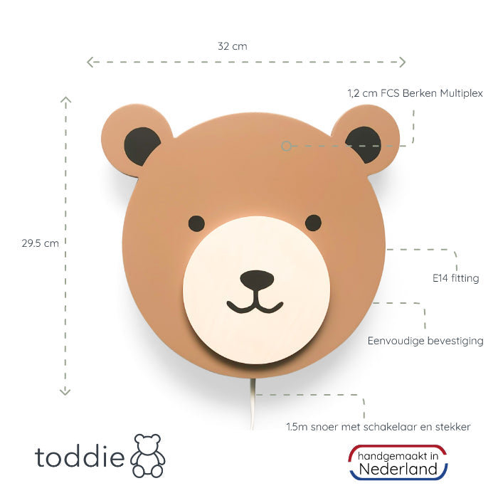 Hölzerne Wandleuchte Kinderzimmer | Teddy - spiced honey Wandleuchte toddie.de