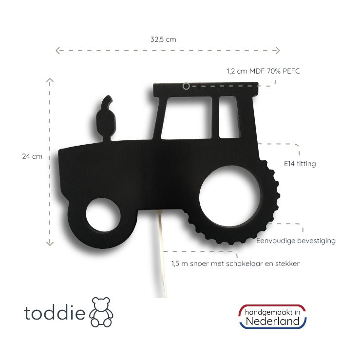 Hölzerne Wandleuchte Kinderzimmer | Traktor - schwarz Wandleuchte toddie.de