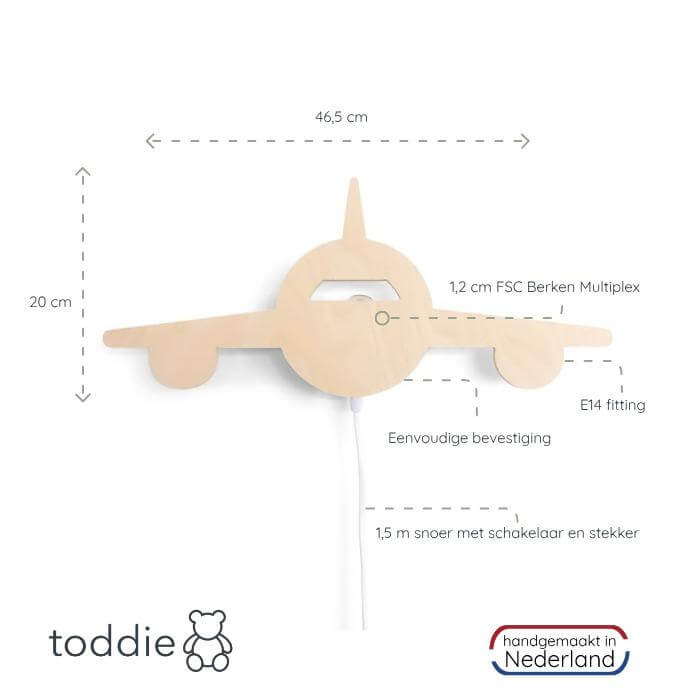 Hölzerne Wandleuchte Kinderzimmer | Flugzeug - natur Wandleuchte toddie.de