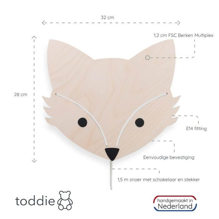 Hölzerne Wandleuchte Kinderzimmer | Fuchs - natur Wandleuchte toddie.de
