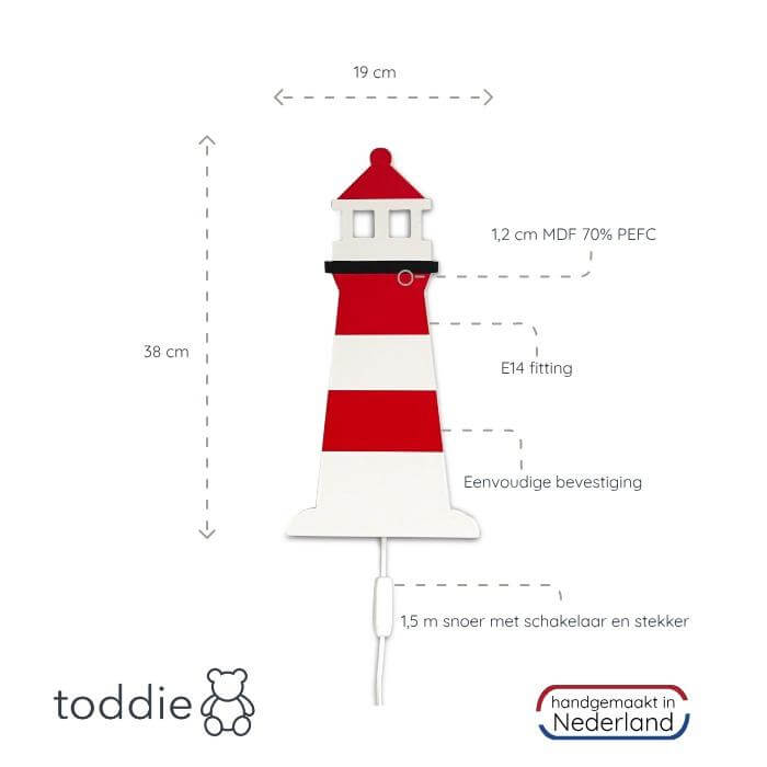 Hölzerne Wandleuchte Kinderzimmer | Lighthouse, Leuchtturm - weiß/rot Wandleuchte toddie.de