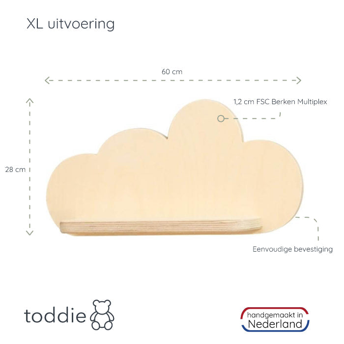 2 hölzerne Wandregale Kinderzimmer Wolke | Wolkie - natur Wandregal toddie.de