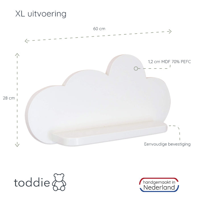 XL hölzerne Wandregal Kinderzimmer Wolke | Wolkie - weiß Wandregal toddie.de