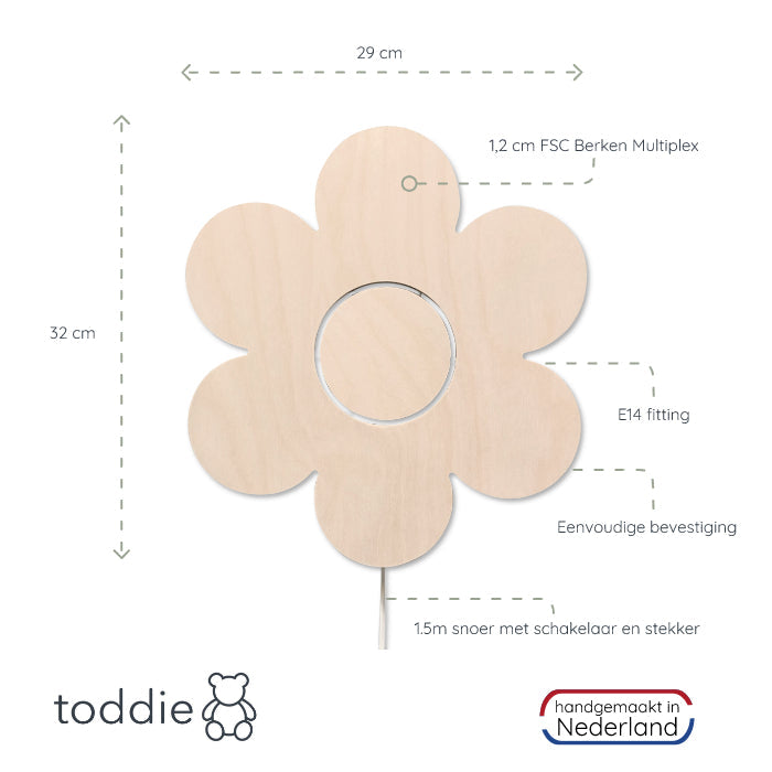 Hölzerne Wandlampe Kinderzimmer | Blume - natur Wandleuchte toddie.de