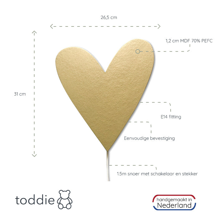 Hölzerne Wandleuchte Kinderzimmer | Herz - gold Wandleuchte toddie.de