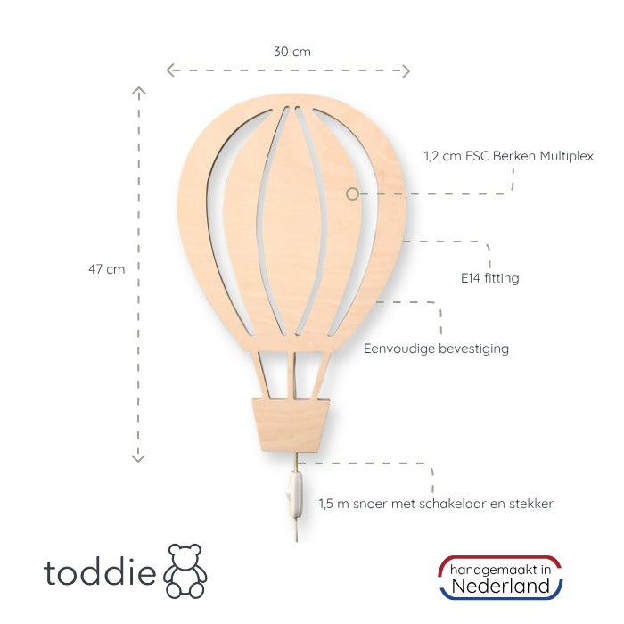 Hölzerne Wandleuchte Kinderzimmer | Heißluftballon - natur Wandleuchte toddie.de