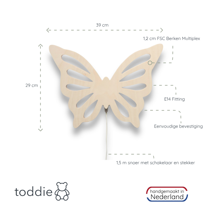 Hölzerne Wandleuchte Kinderzimmer | Schmetterling - natur Wandleuchte toddie.de