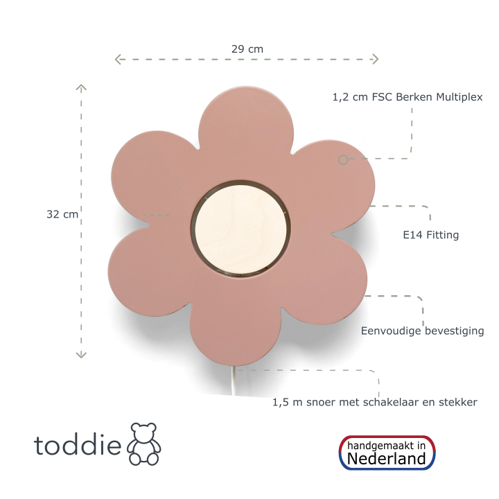 Hölzerne Wandlampe Kinderzimmer | Blume - terra rosa Wandleuchte toddie.de