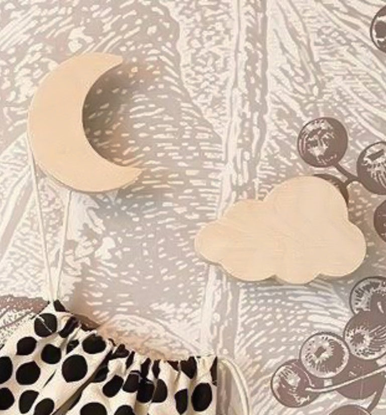 Hölzerne Wandhaken Kinderzimmer | Mond und Wolke - natur Wandhaken toddie.de