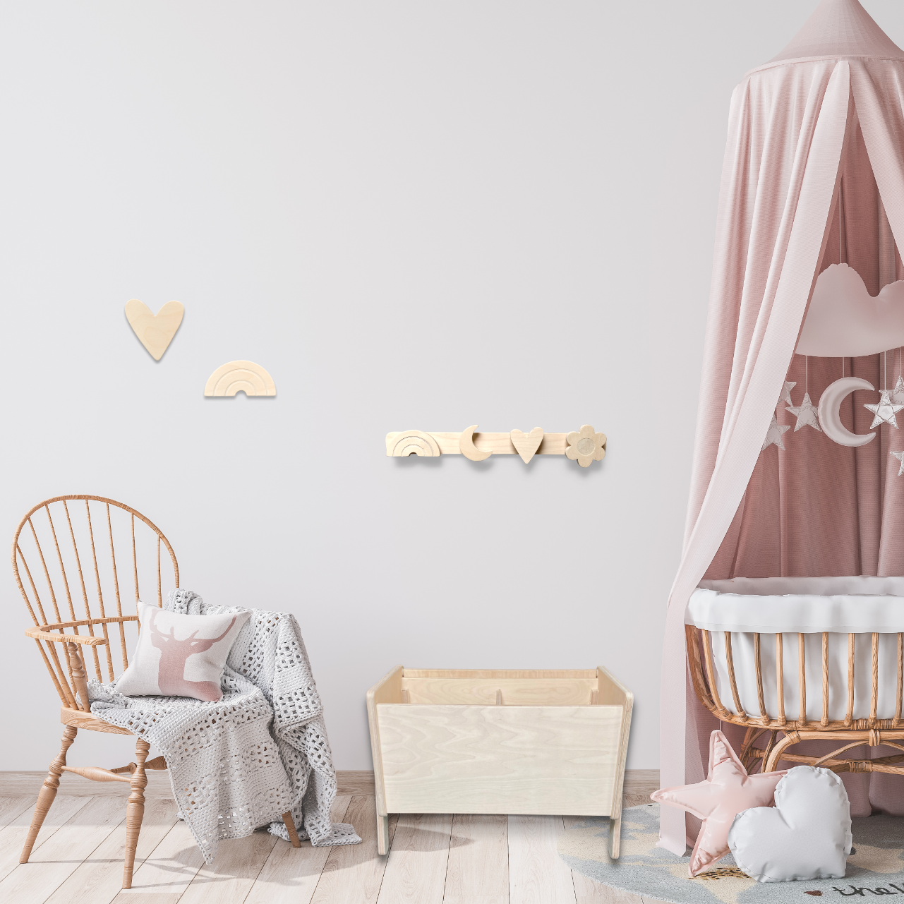 Holz Wandgarderobe Kinderzimmer | Mädchen - natur Wandgarderobe toddie.de