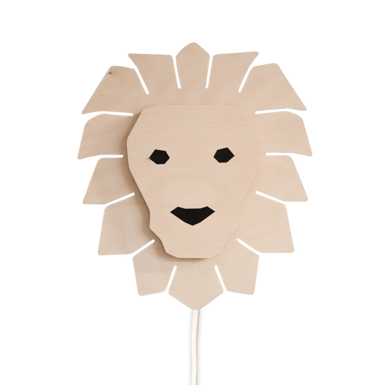 Hölzerne Wandleuchte Kinderzimmer | Löwe - natur Wandleuchte toddie.de Weißes Kabel