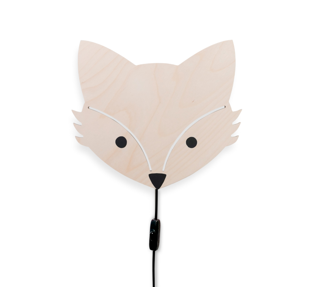 Hölzerne Wandleuchte Kinderzimmer | Fuchs - natur Wandleuchte toddie.de Schwarzes Kabel
