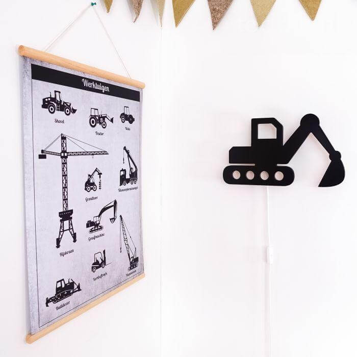 Hölzerne Wandleuchte Kinderzimmer | Bagger - schwarz Wandleuchte toddie.de
