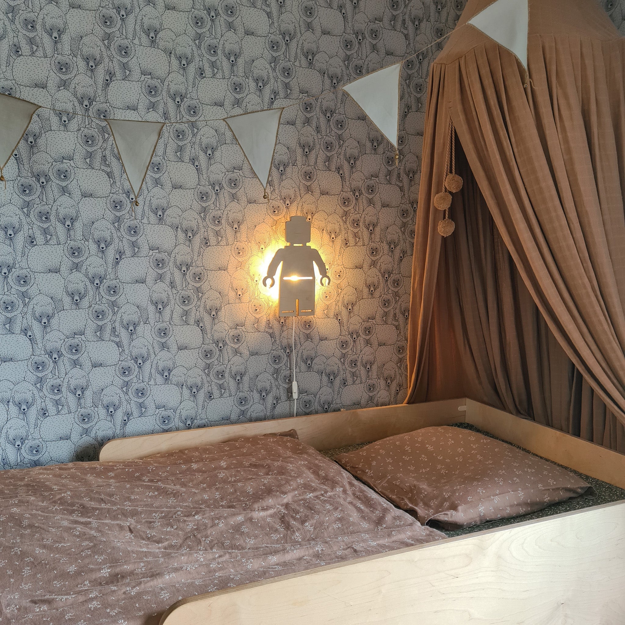 Hölzerne Wandleuchte Kinderzimmer | Lego- natur Wandleuchte toddie.de