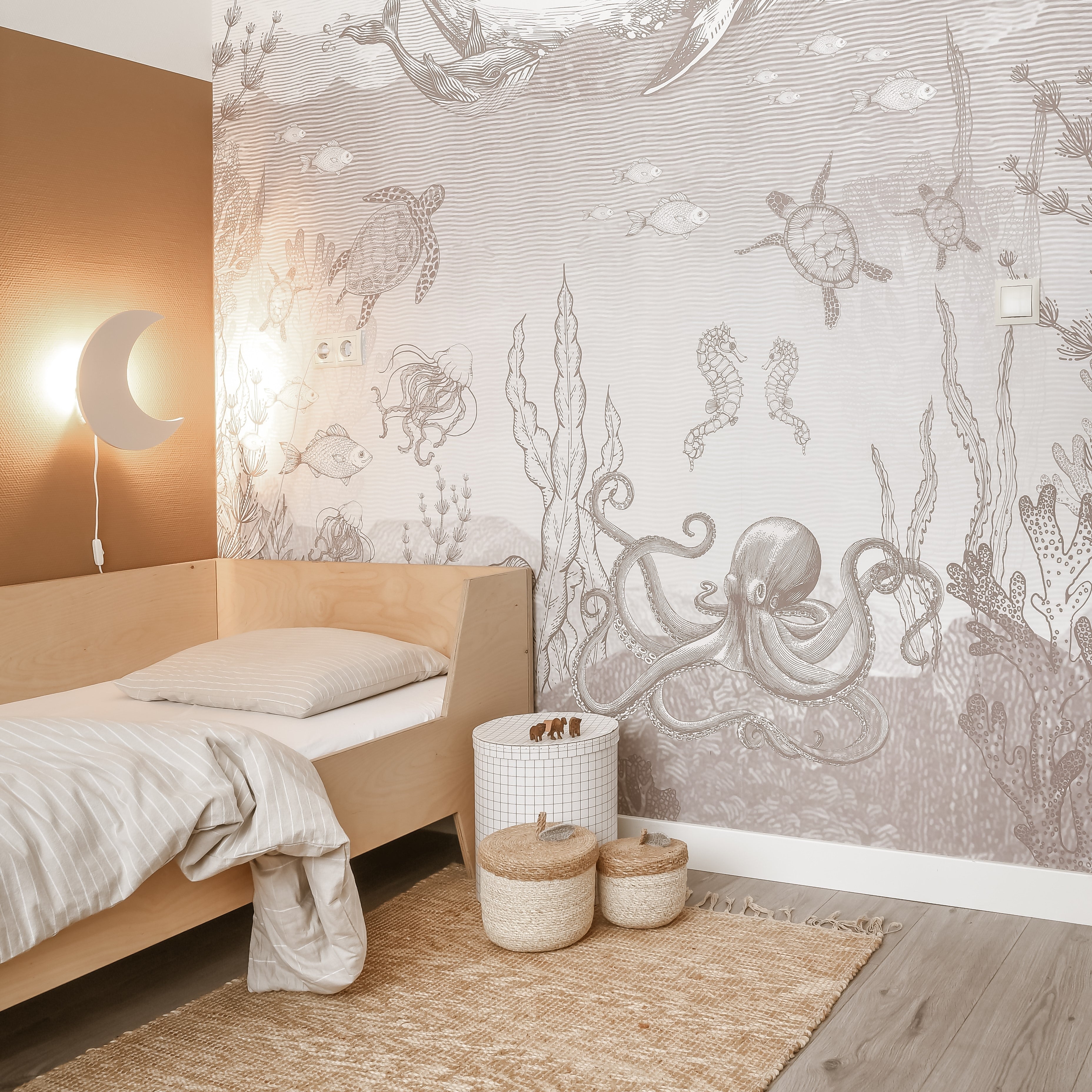 Hölzerne Wandleuchte Kinderzimmer | Mond - beige Wandleuchte toddie.de