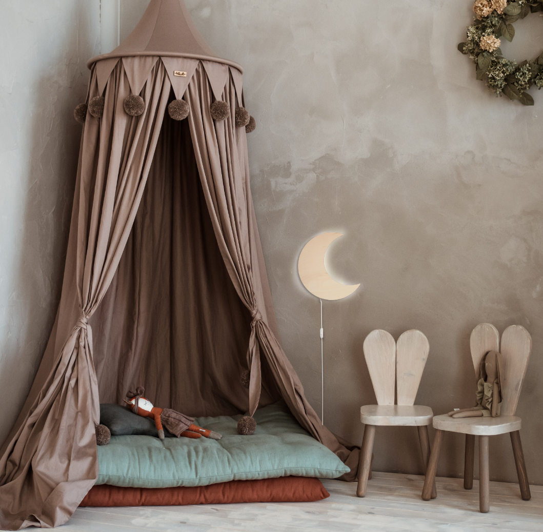 Hölzerne Wandleuchte Kinderzimmer | Mond - natur Wandleuchte toddie.de