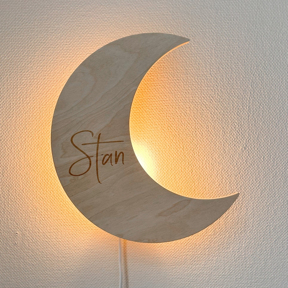 Hölzerne Wandleuchte Kinderzimmer | Mond - natur Wandleuchte toddie.de