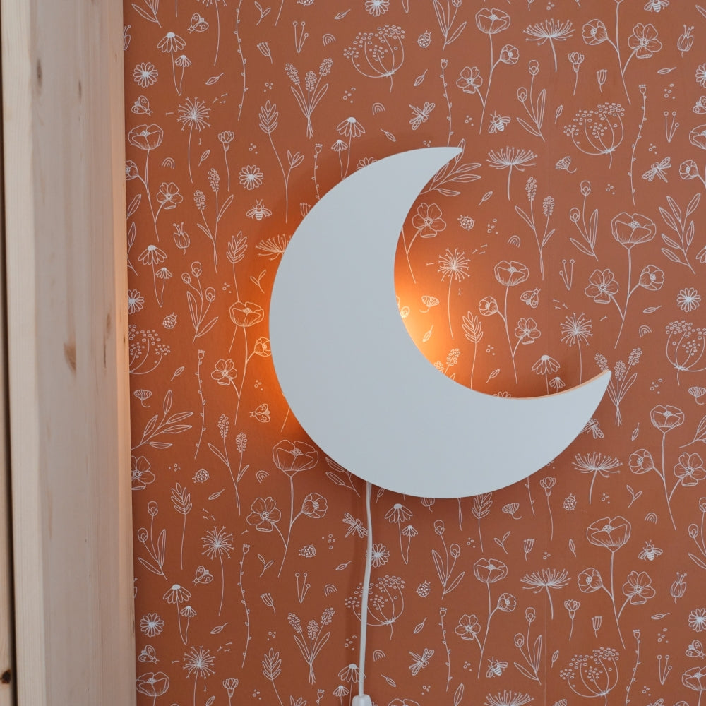 Hölzerne Wandleuchte Kinderzimmer | Mond - weiß Wandleuchte toddie.de