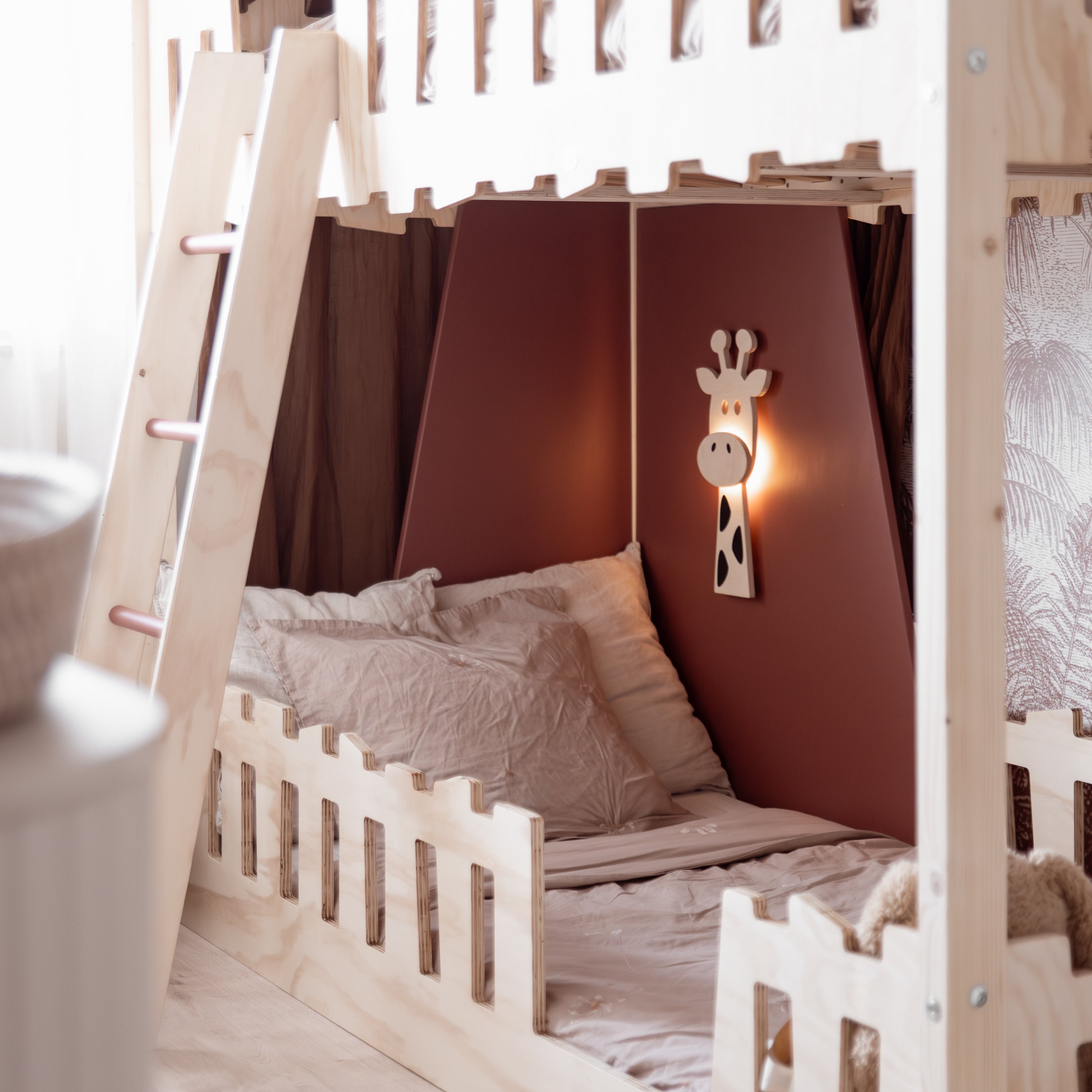 Hölzerne Wandleuchte Kinderzimmer | Giraffe - natur