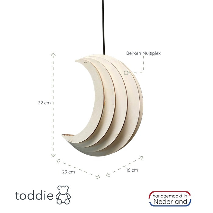 Hölzerne Pendelleuchte Kinderzimmer | Mond - natur Pendelleuchte toddie.de ®
