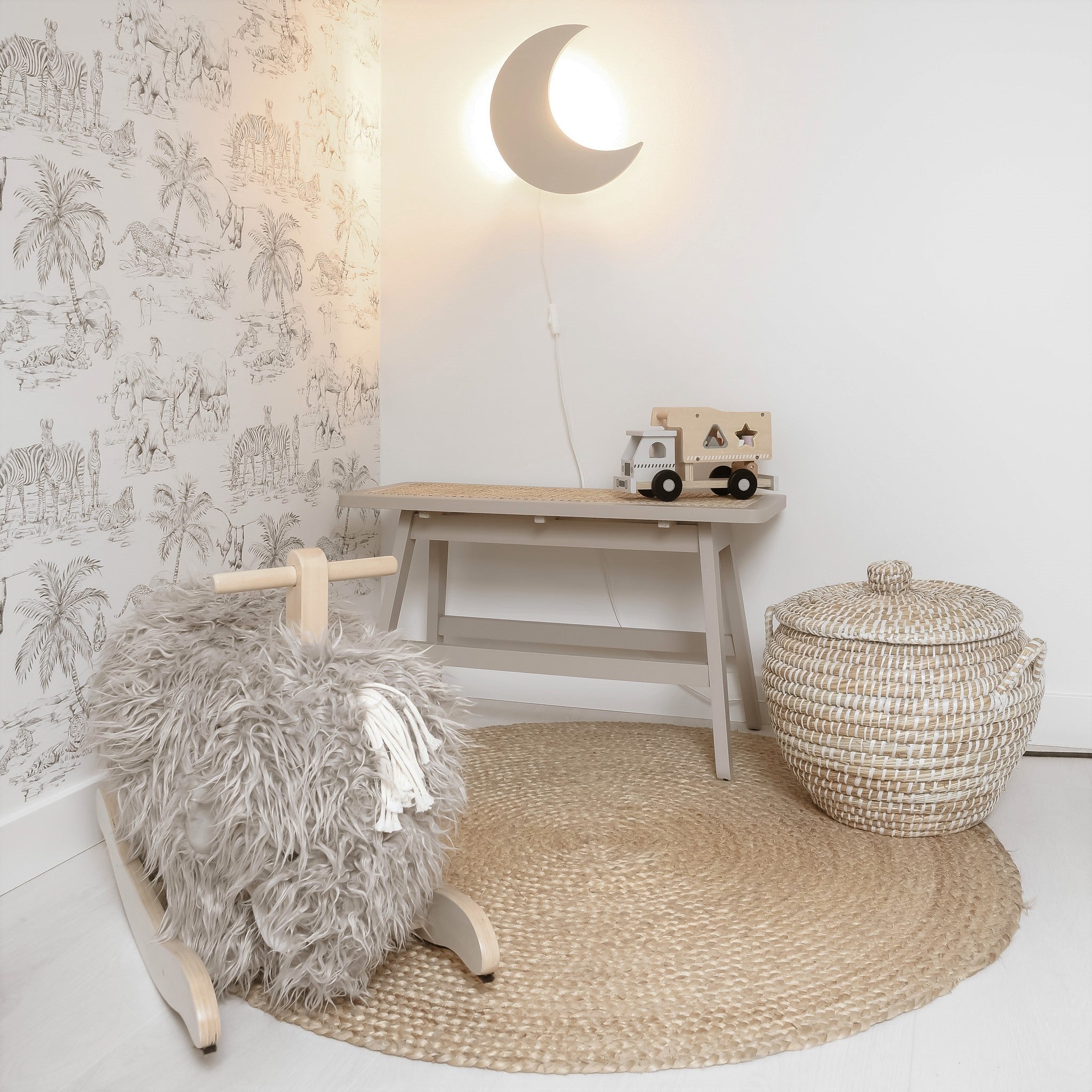 Hölzerne Wandleuchte Kinderzimmer | Mond - beige Wandleuchte toddie.de