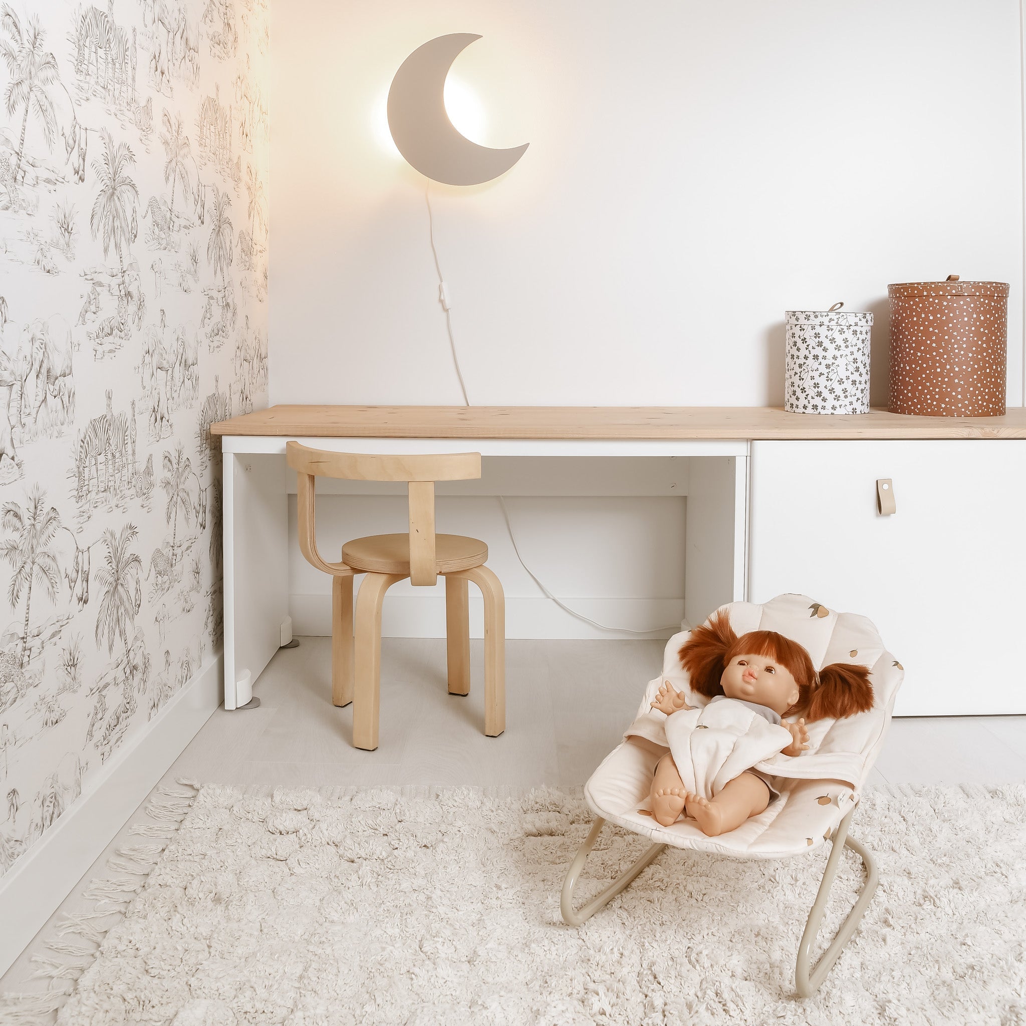 Hölzerne Wandleuchte Kinderzimmer | Mond - beige Wandleuchte toddie.de