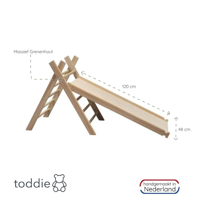 Hölzernes Klettergerüst | Faltbare Pikler Dreieck mit Rutsche - natur Kletterdreieck toddie.de