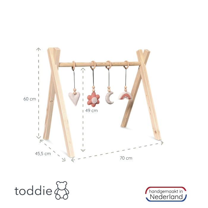 Holz Babygym | Massiver Holzspielbogen Tipi-Forme mit Blume und Regenbogen hängespielzeuge - natur Spielbogen + Hängespielzeuge toddie.de   