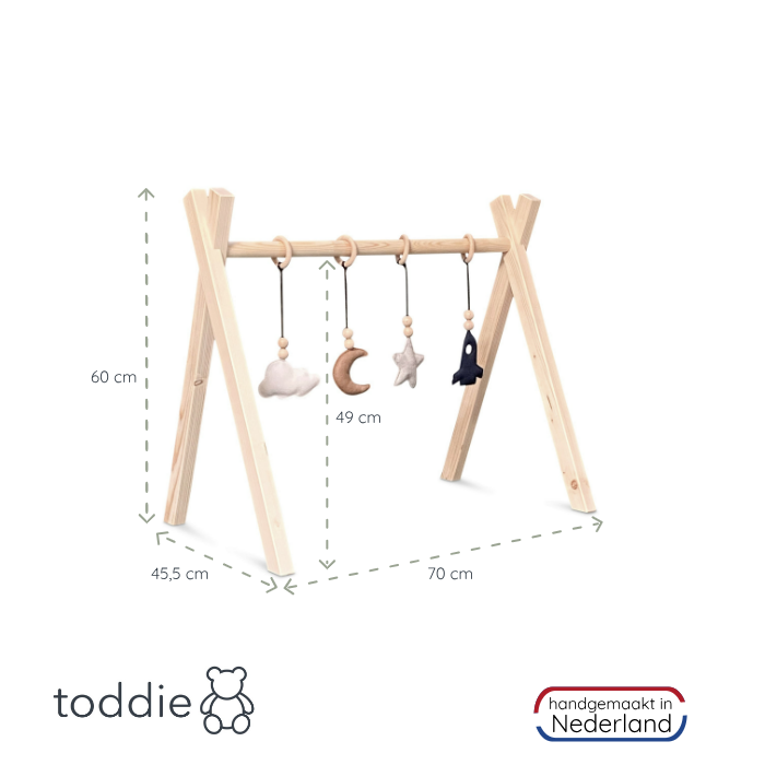 Holz Babygym | Massiver Holzspielbogen Tipi-Form mit Raum Hängespielzeuge - natur Spielbogen + Hängespielzeuge toddie.de   