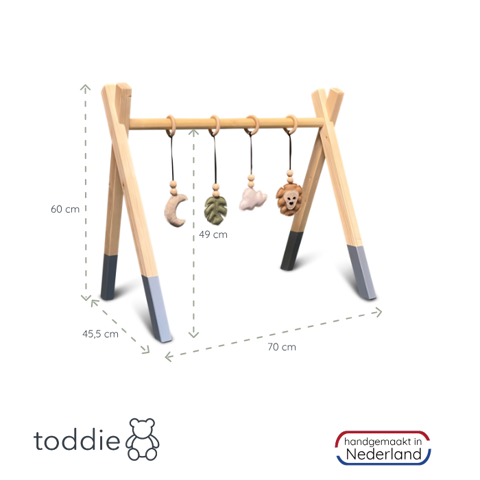 Holz Babygym | Massiver Holzspielbogen Tipi-Form mit Dschungel hängespielzeuge - denim drift Spielbogen + Hängespielzeuge toddie.de   