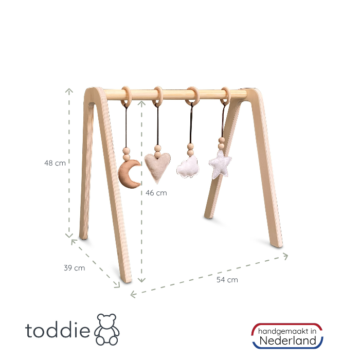 Holz Babygym | Massiver Holzspielbogen mit Natur hängespielzeuge - natur Spielbogen + Hängespielzeuge toddie.de   