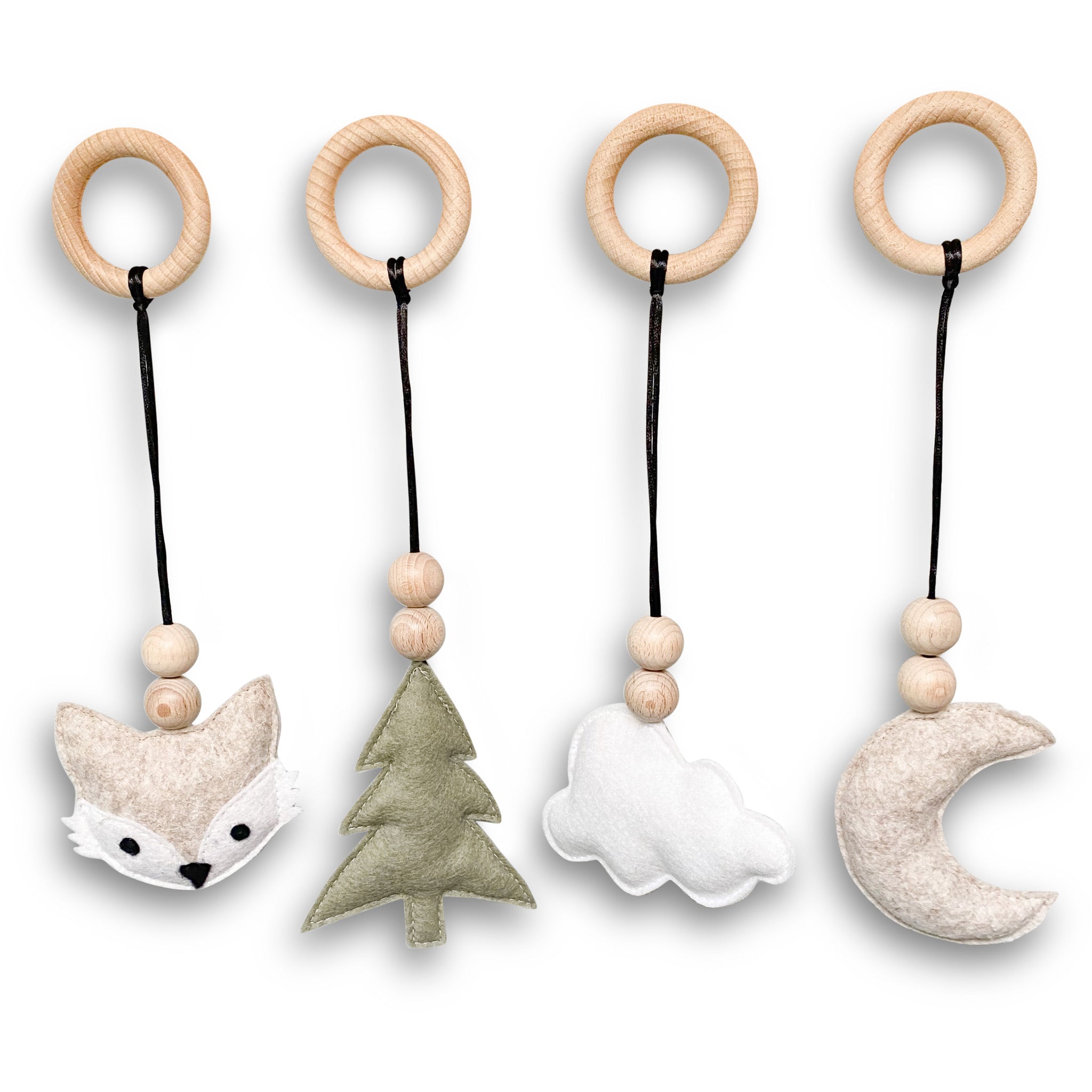 Holz Babygym | Massiver Holzspielbogen mit Waldtiere hängespielzeuge - natur Spielbogen + Hängespielzeuge toddie.de