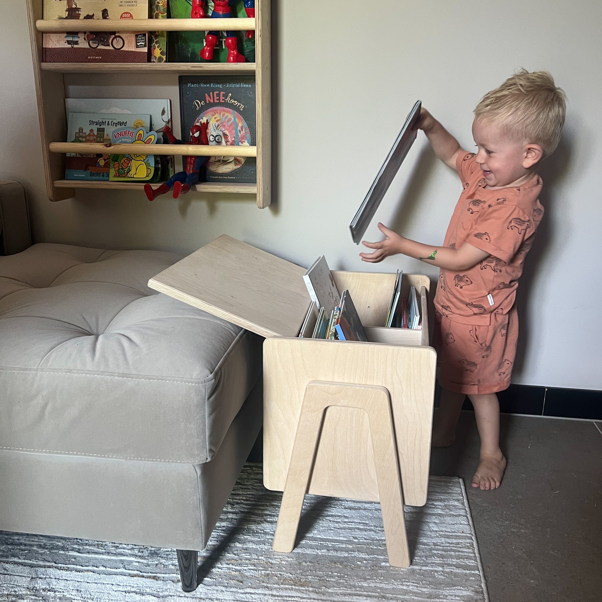 Montessori Aufbewahrungskiste Kinderzimmer | Holzbücherkiste mit Deckel - natur Aufbewahrungskiste toddie.de   