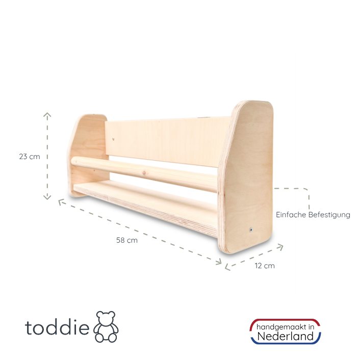 Montessori Bücherregal Kinderzimmer | 1 Regal - natur Wandregal toddie.de   