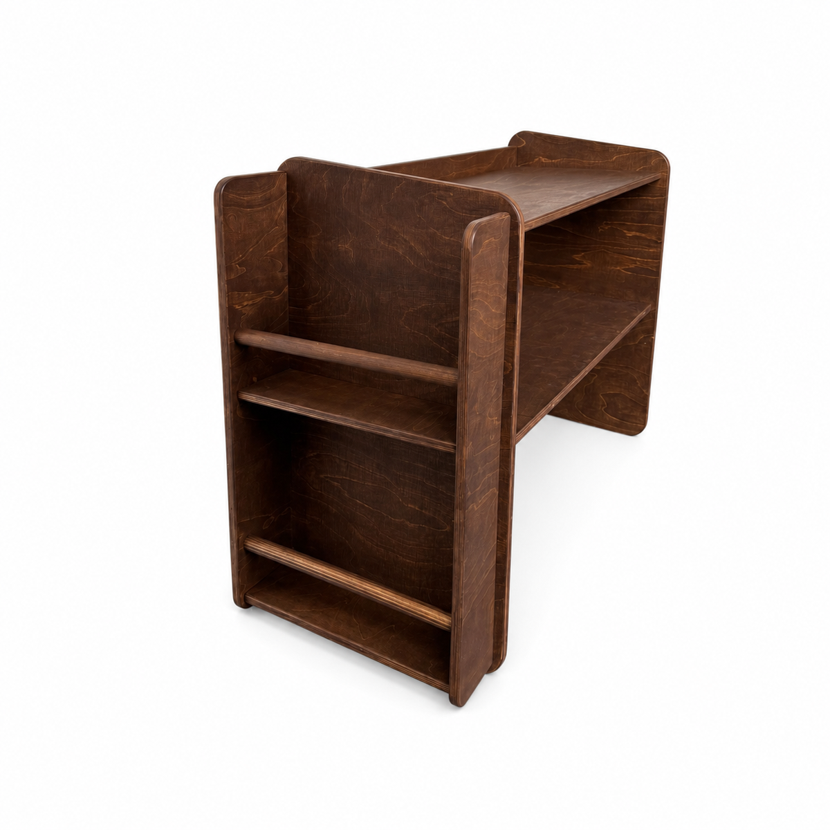 Jollie montessori open speelgoedkast met zijkant boekenrek - Wengé - toddie.nl ®