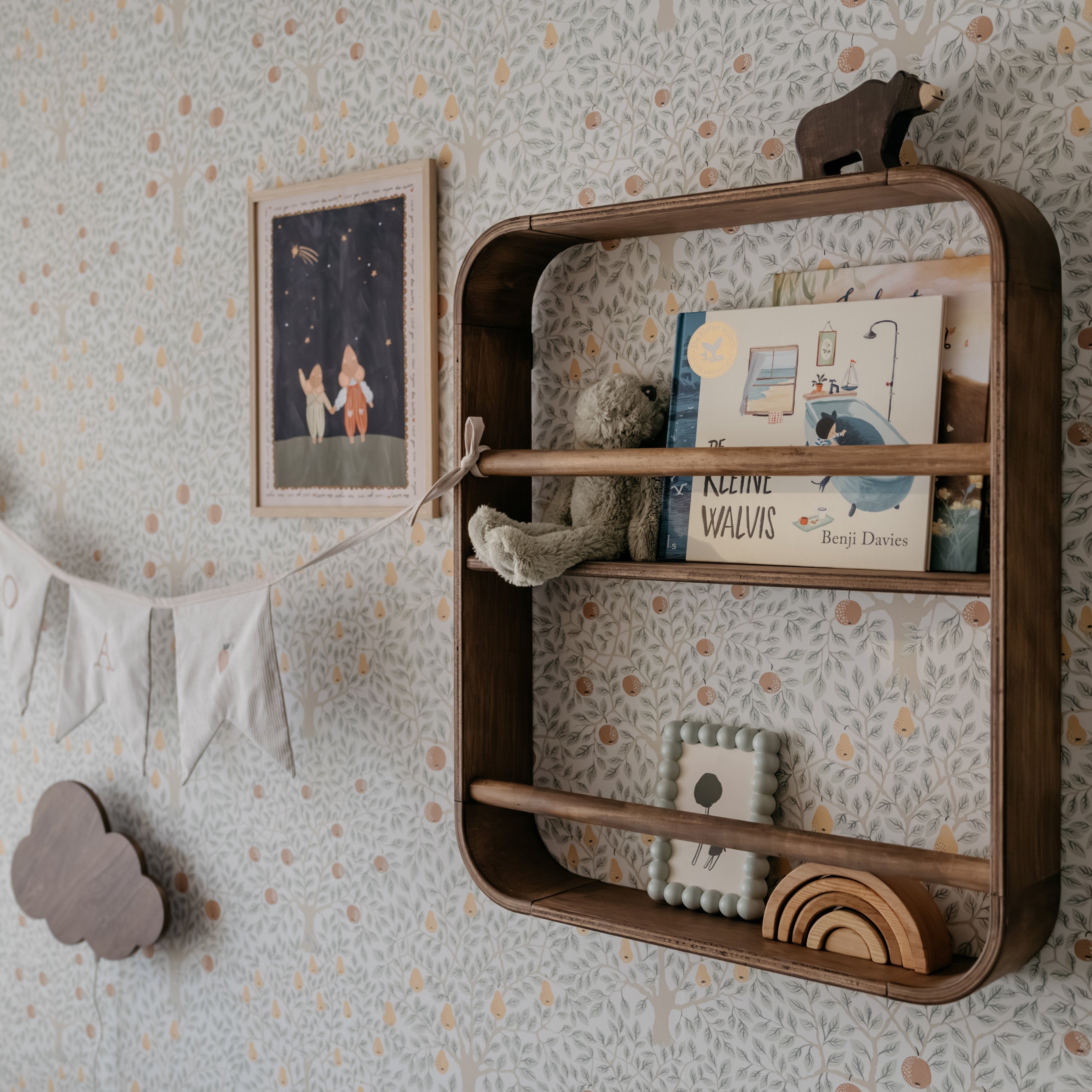 Novie Montessori Rundes Bücherregal für Kinderzimmer | 2 Regalböden – Wenge gebeizt Bücherregal toddie.de ®