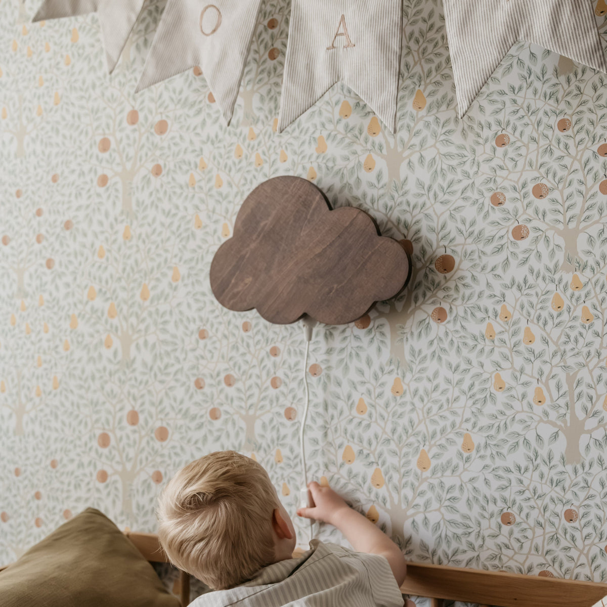 Houten wandlamp kinderkamer | Wolkie - Wengé (walnoot) - toddie.nl ®