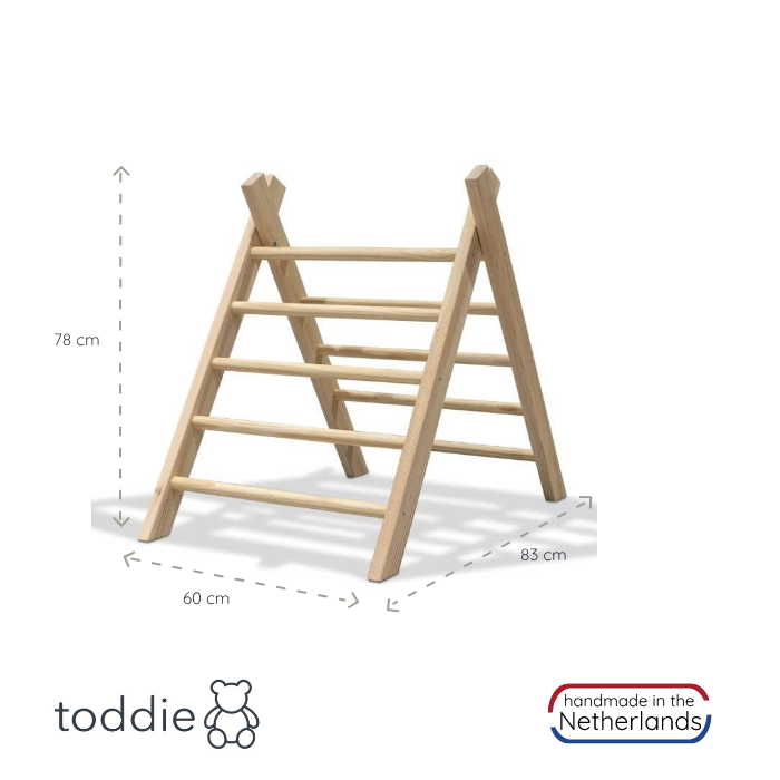 Houten klimrek | Pikler driehoek inklapbaar met glijbaan - blank - toddie.nl ®