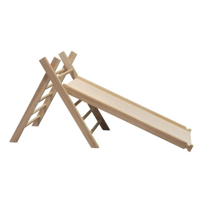 Hölzernes Klettergerüst | Faltbare Pikler Dreieck mit Rutsche - natur Kletterdreieck toddie.de