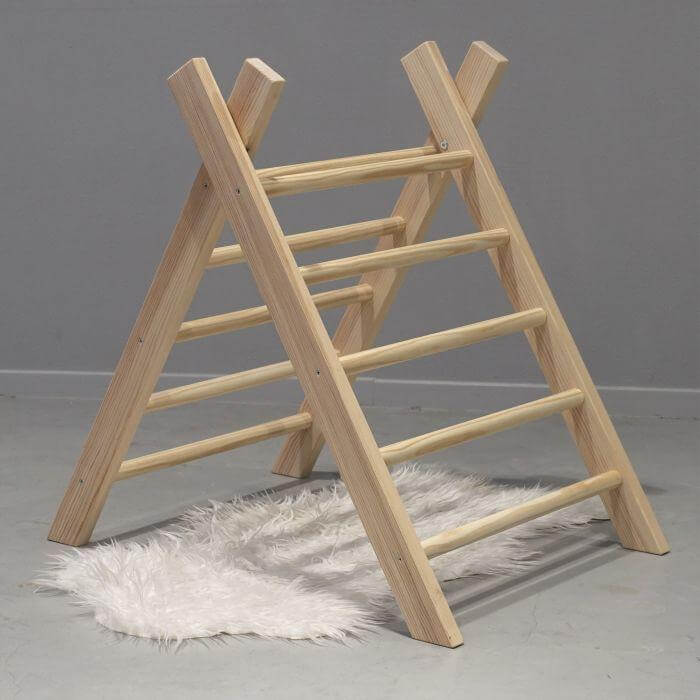 Hölzernes Klettergerüst | Faltbare Pikler Dreieck mit Rutsche - natur Kletterdreieck toddie.de