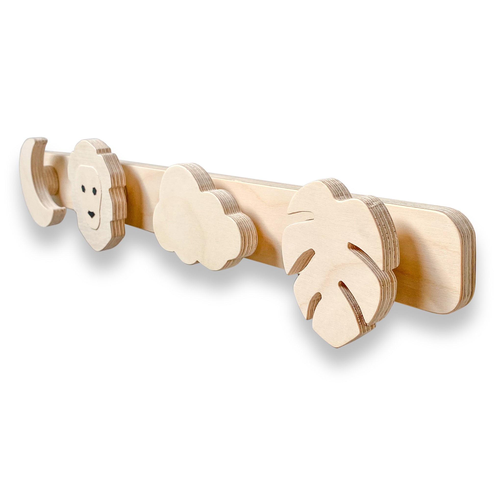 Holz Wandgarderobe Kinderzimmer | Dschungel - natur Garderobenhaken toddie.de
