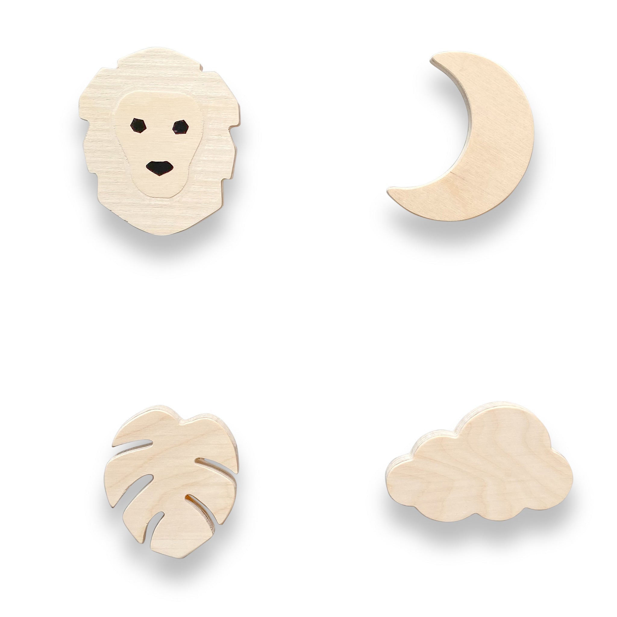 Hölzerne Wandhaken Kinderzimmer | 4 Stück Dschungel - natur Garderobenhaken toddie.de