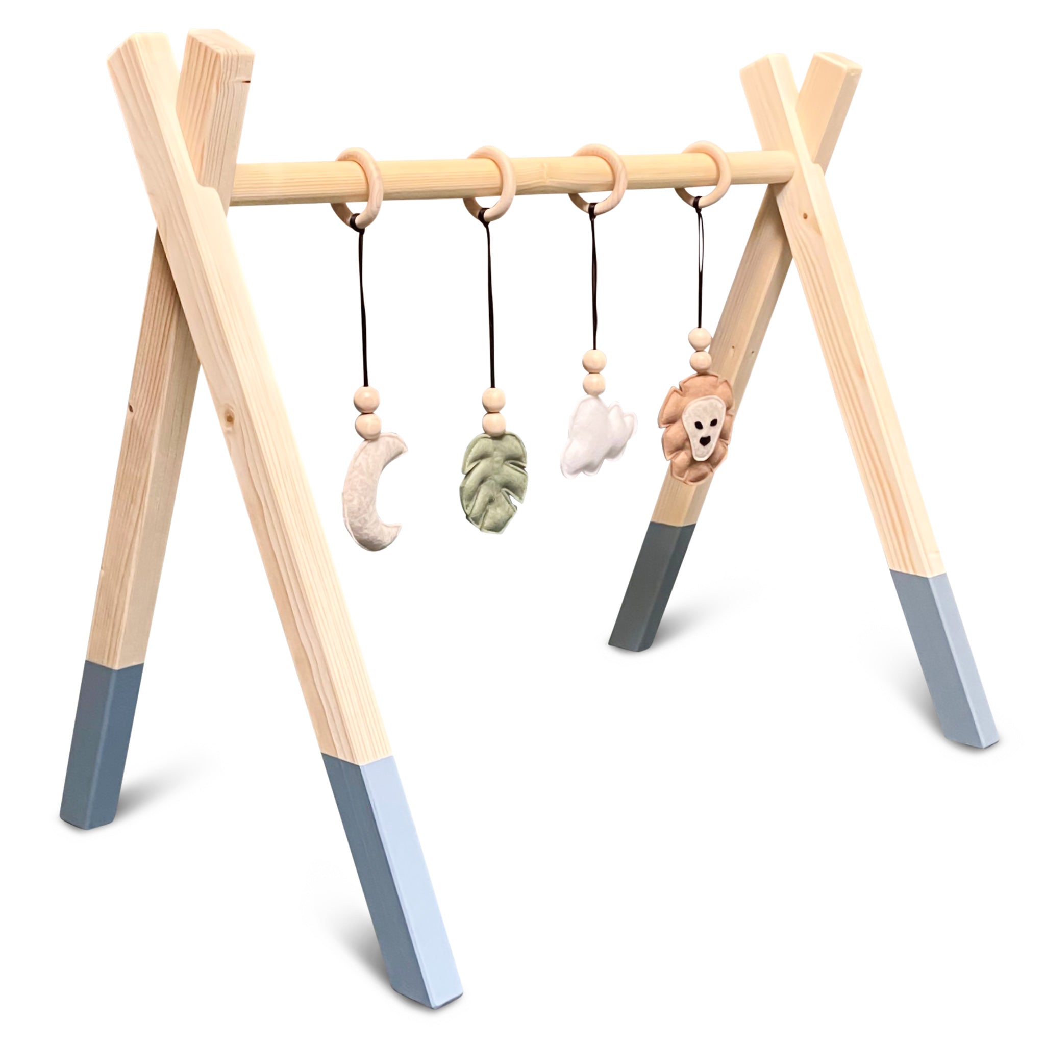 Holz Babygym | Massiver Holzspielbogen Tipi-Form mit Dschungel hängespielzeuge - denim drift Spielbogen + Hängespielzeuge toddie.de   