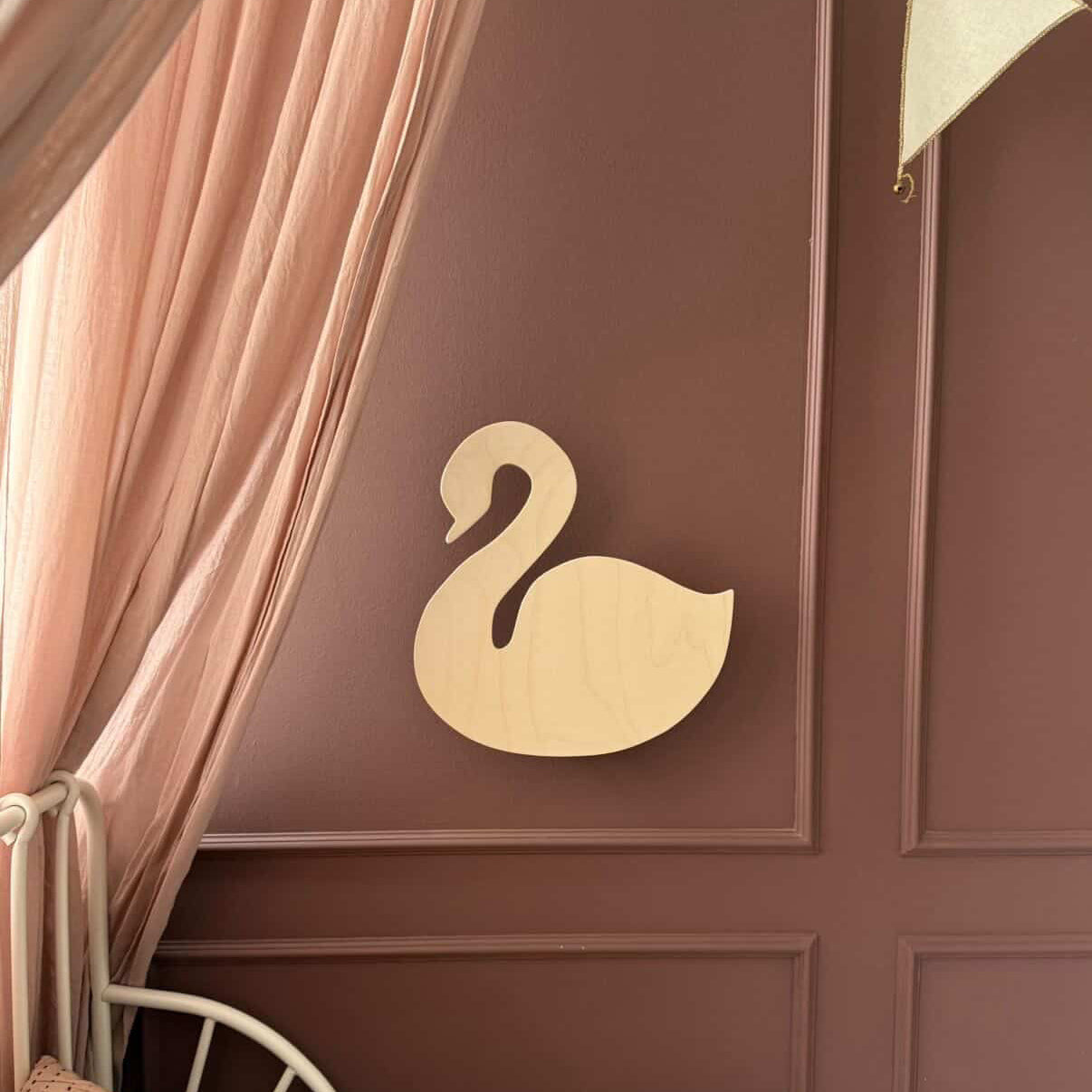 Hölzerne Wandleuchte Kinderzimmer | Schwan - weiß Wandleuchte toddie.de