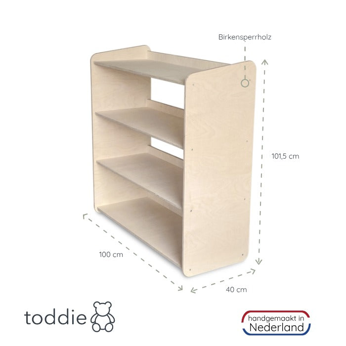 Montessori Spielzeugschrank | Bücherregal 4 regale - natur Spielzeugschrank toddie.de ®   