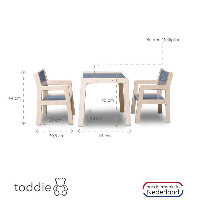 Holz Kindermöbelset 1-4 Jahre | Tisch + 2 Stühle - denim drift Möbelset toddie.de