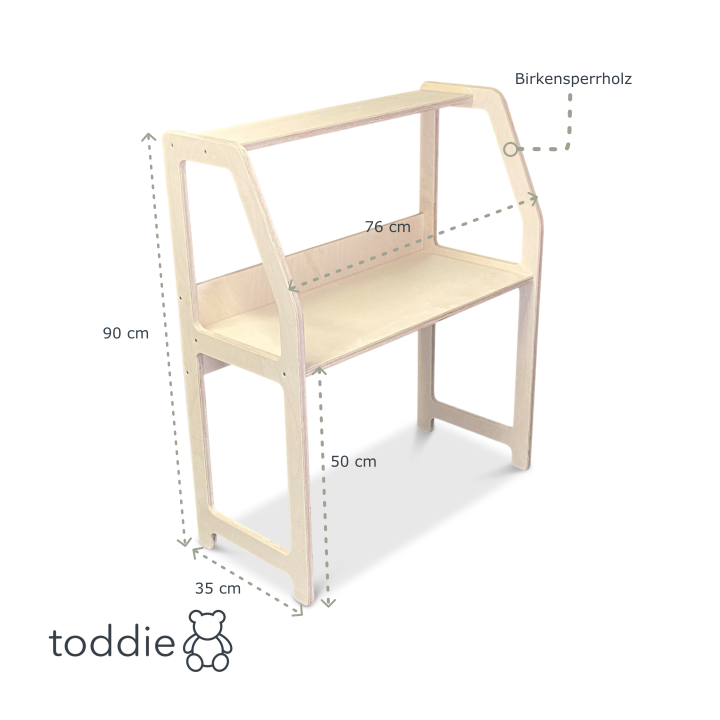 Montessori Holzschreibtisch Kinderzimmer 2-7 Jahre - natur Schreibtisch toddie.de ®   