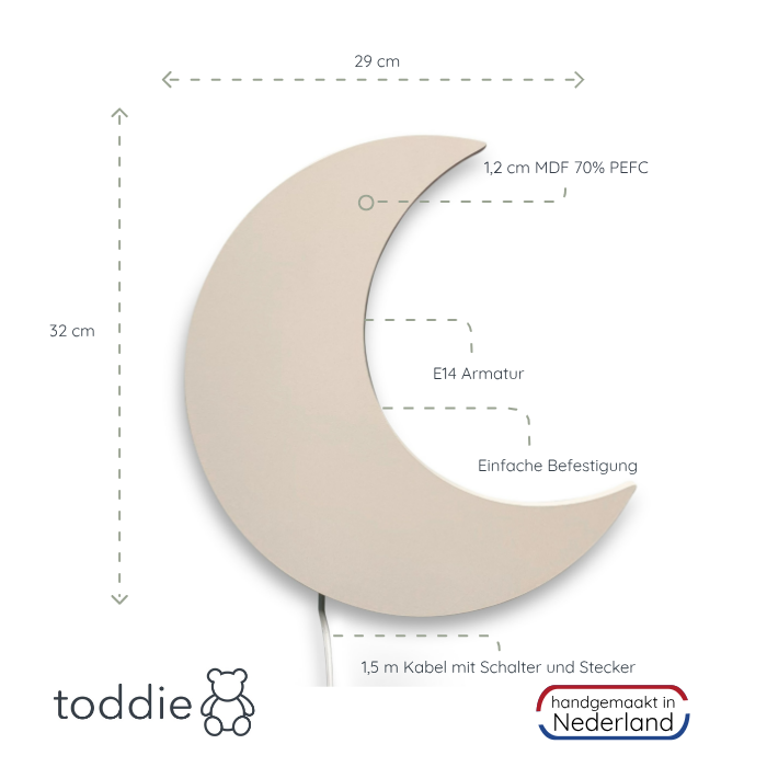 Hölzerne Wandleuchte Kinderzimmer | Mond - beige Wandleuchte toddie.de   