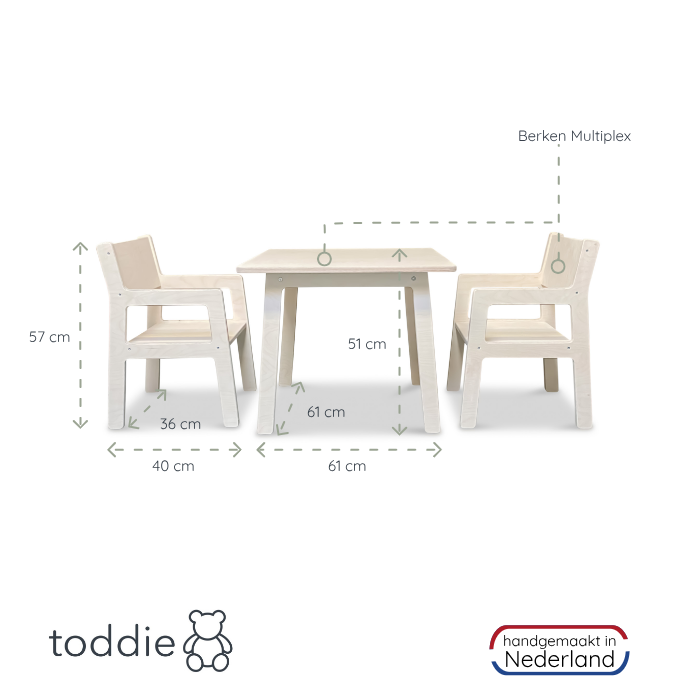 Holz Kindermöbelset 4-7 Jahre | Tisch + 2 Stühle - natur Möbelset toddie.de